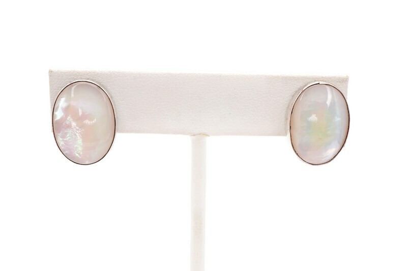 Vintage Sterling Silver 925 Mother Of Pearl Earrings ATI Mexico