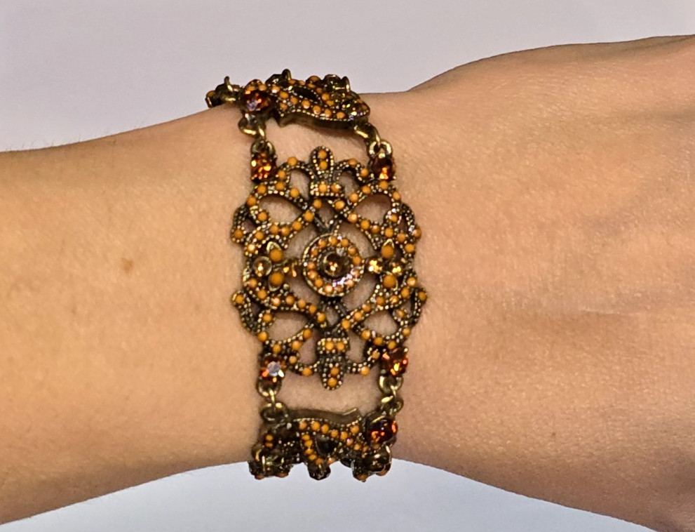 Vintage VCLM Bejeweled Bracelet Ornate Victorian Baroque Style Bronze Tone