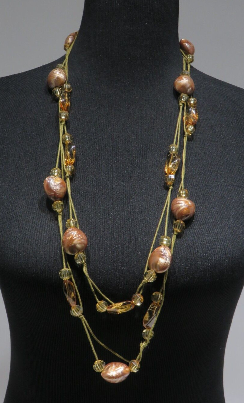Vintage 64″ Facet & Smooth Bead Hand Knot 2 Strand Necklace Lot 2349 lisasfinds