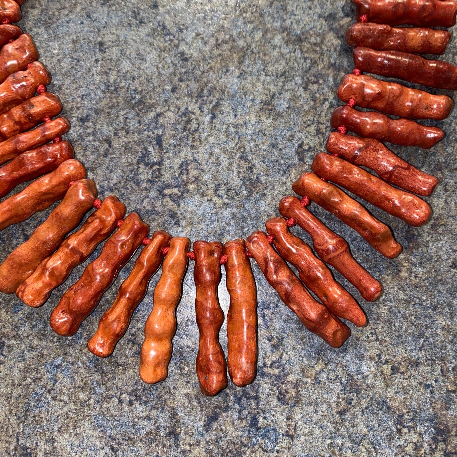 GENUINE RED ORANGE BRANCH CORAL NECKLACE STERLING KNOTTED VINTAGE CORAL 20”