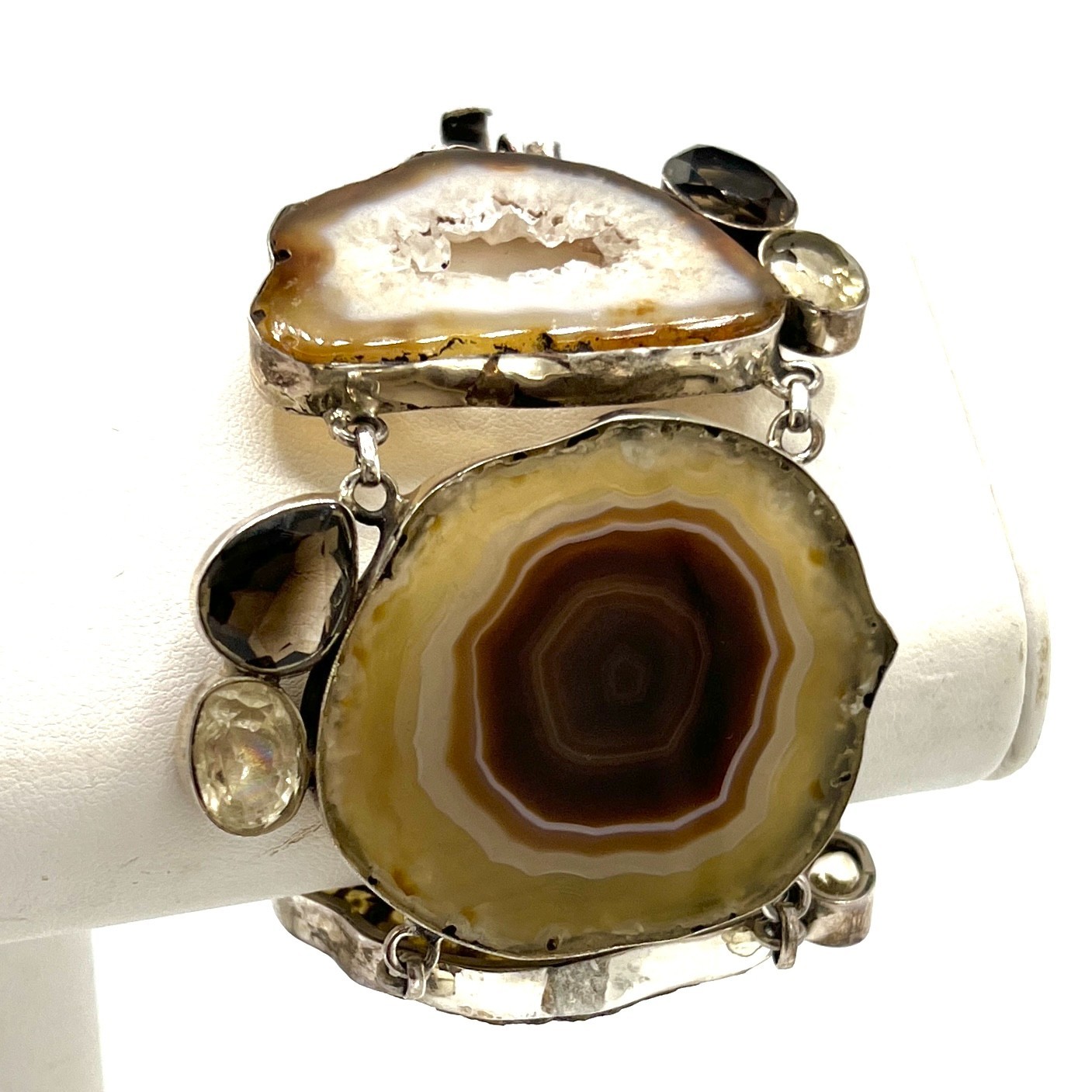 Vtg Sterling Geode Druzy Bracelet•Natural Crystal Statement Jewelry-Stamped 925
