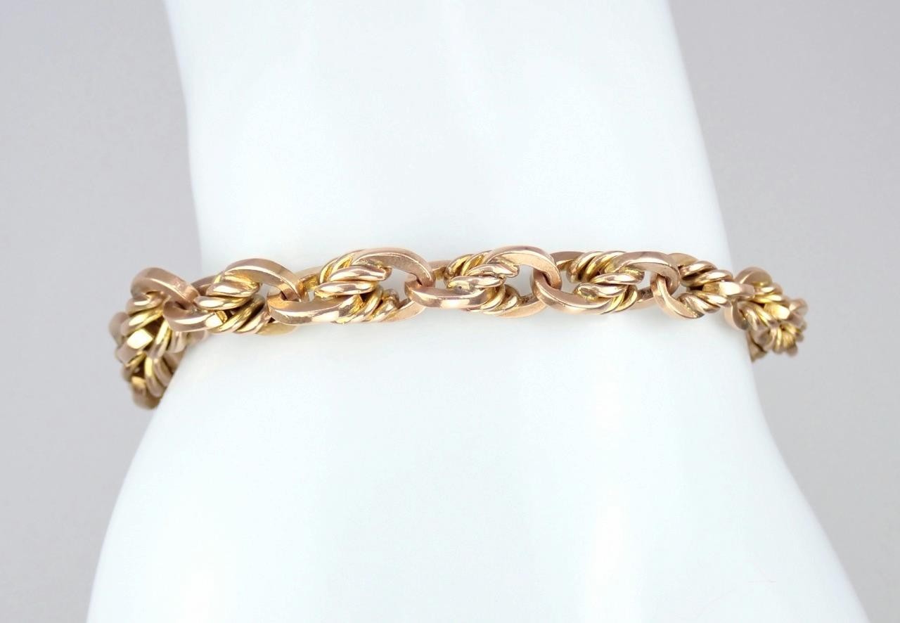 Pretty Antique Art Deco Solid 9K Rose Gold Belcher Chain Bracelet Dog Clip 21.6g