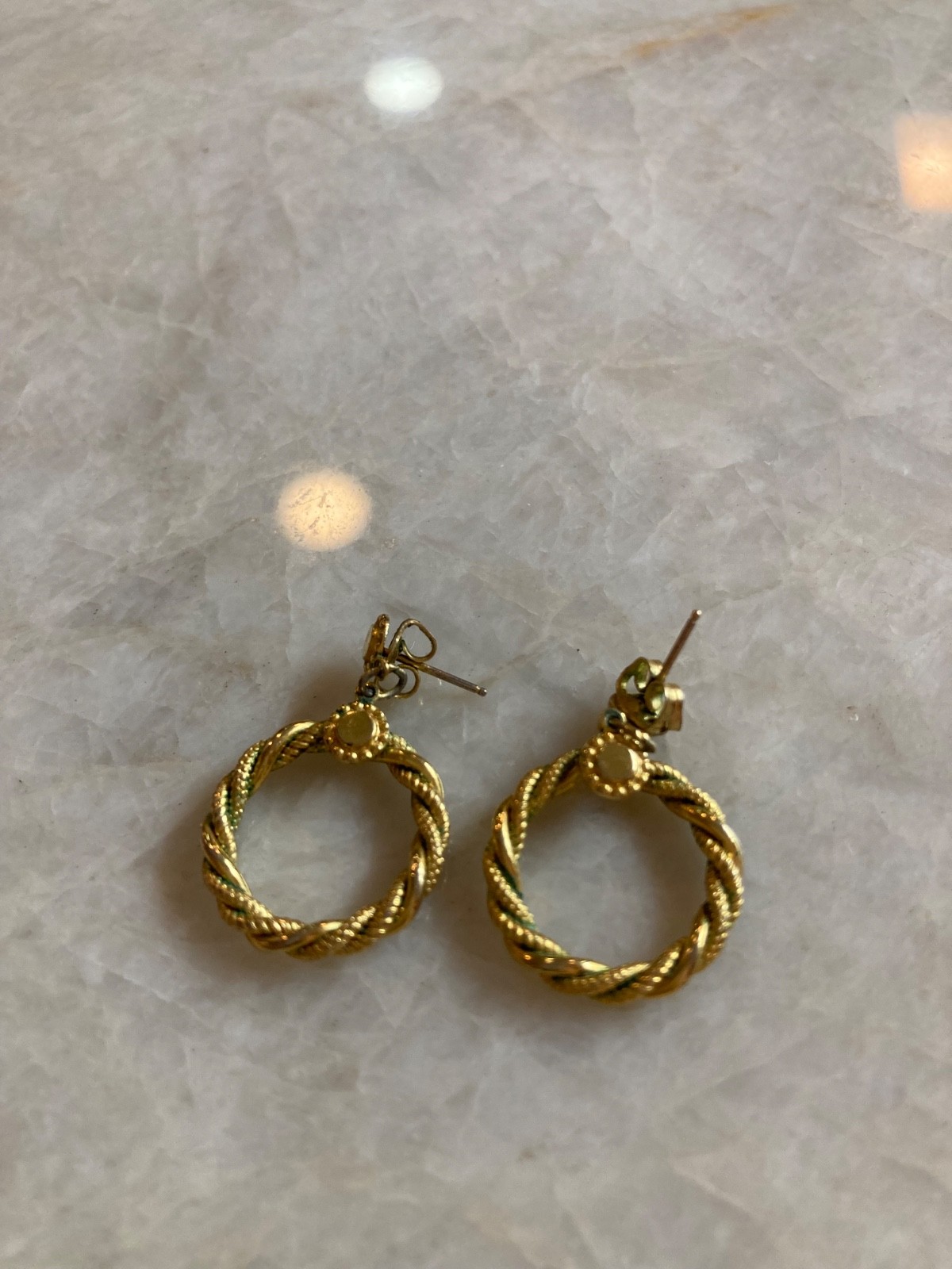 Vintage Gold Tone Braided Hoop Drop Earrings