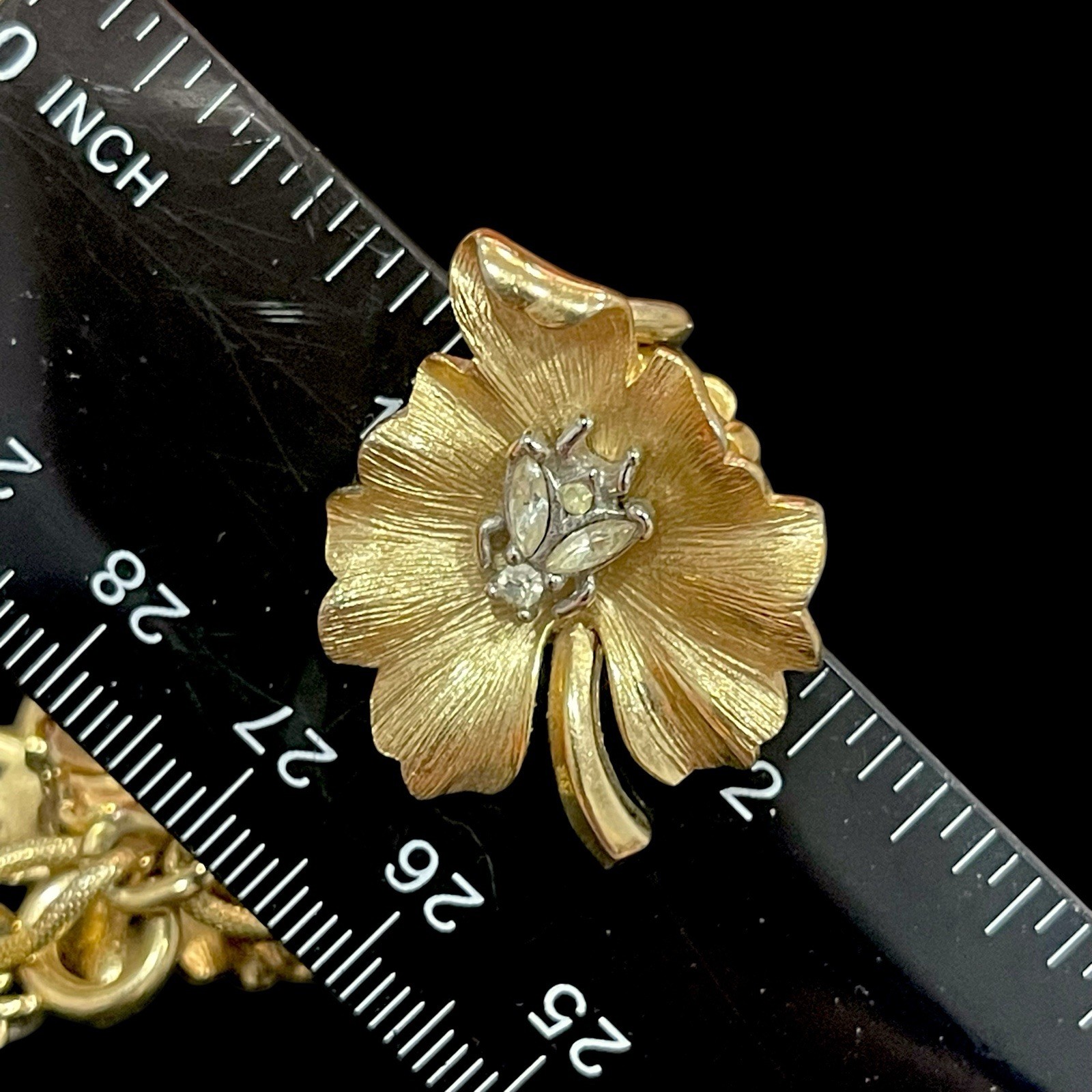 Crown Trifari Convertible Dress Clips or Earrings Leaf Rhinestone Insect Fly Vtg