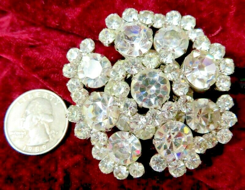 Spectacular Vintage Rhinestone Snowflake Designed Brooch Rhodiumed 2-1/4 Across