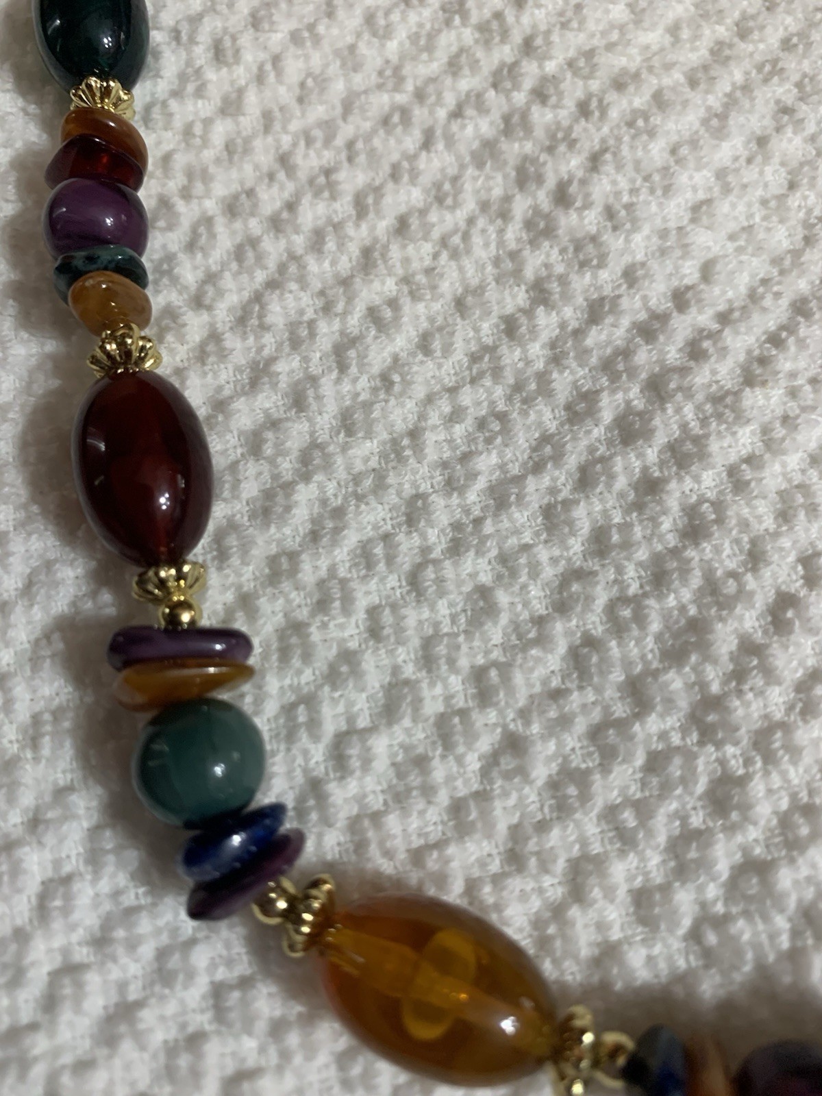 VTG Colorful Faux Stone Beaded Necklace with Gold Spacers Fall Colors