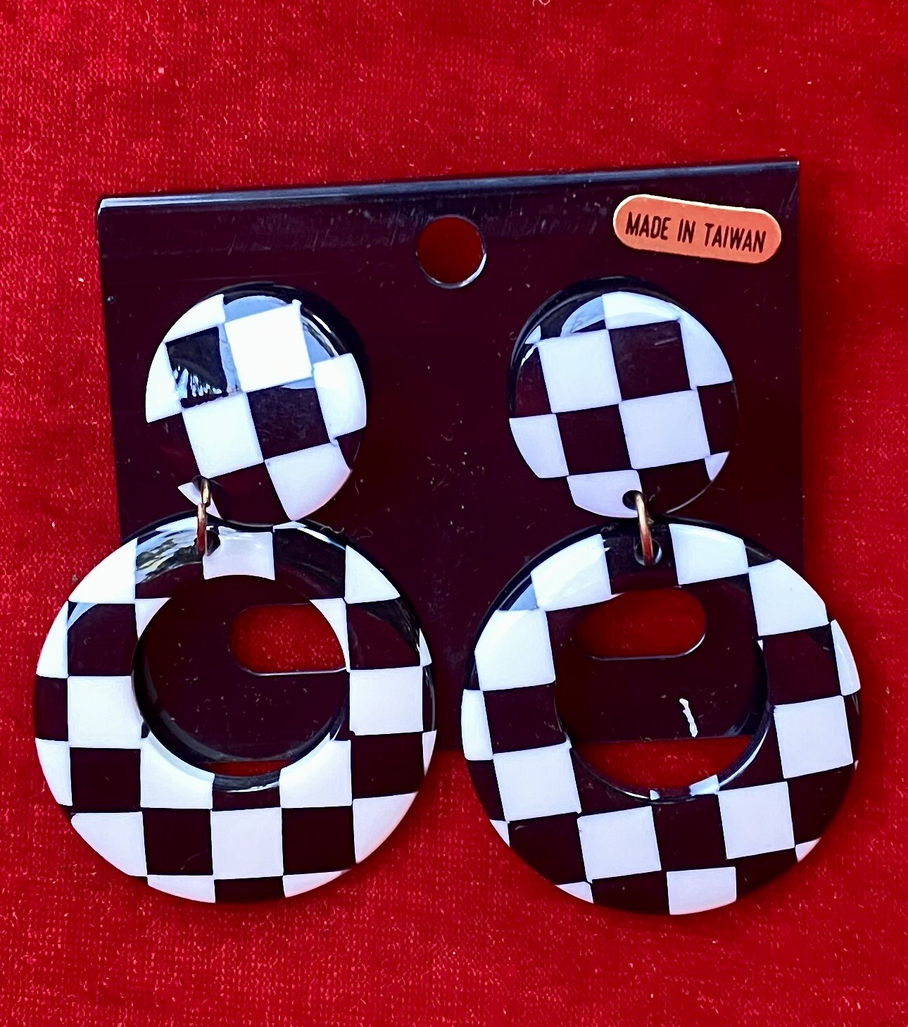 Vintage 80’s does 60’s Checkerboard Earrings pierced Hoop Ska MOD Punk Alt Goth