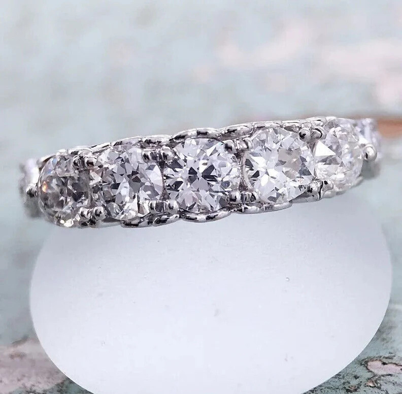 1.60CTW White Round Cut CZ Antique Art Deco Five Stone Wedding 925 Silver Ring