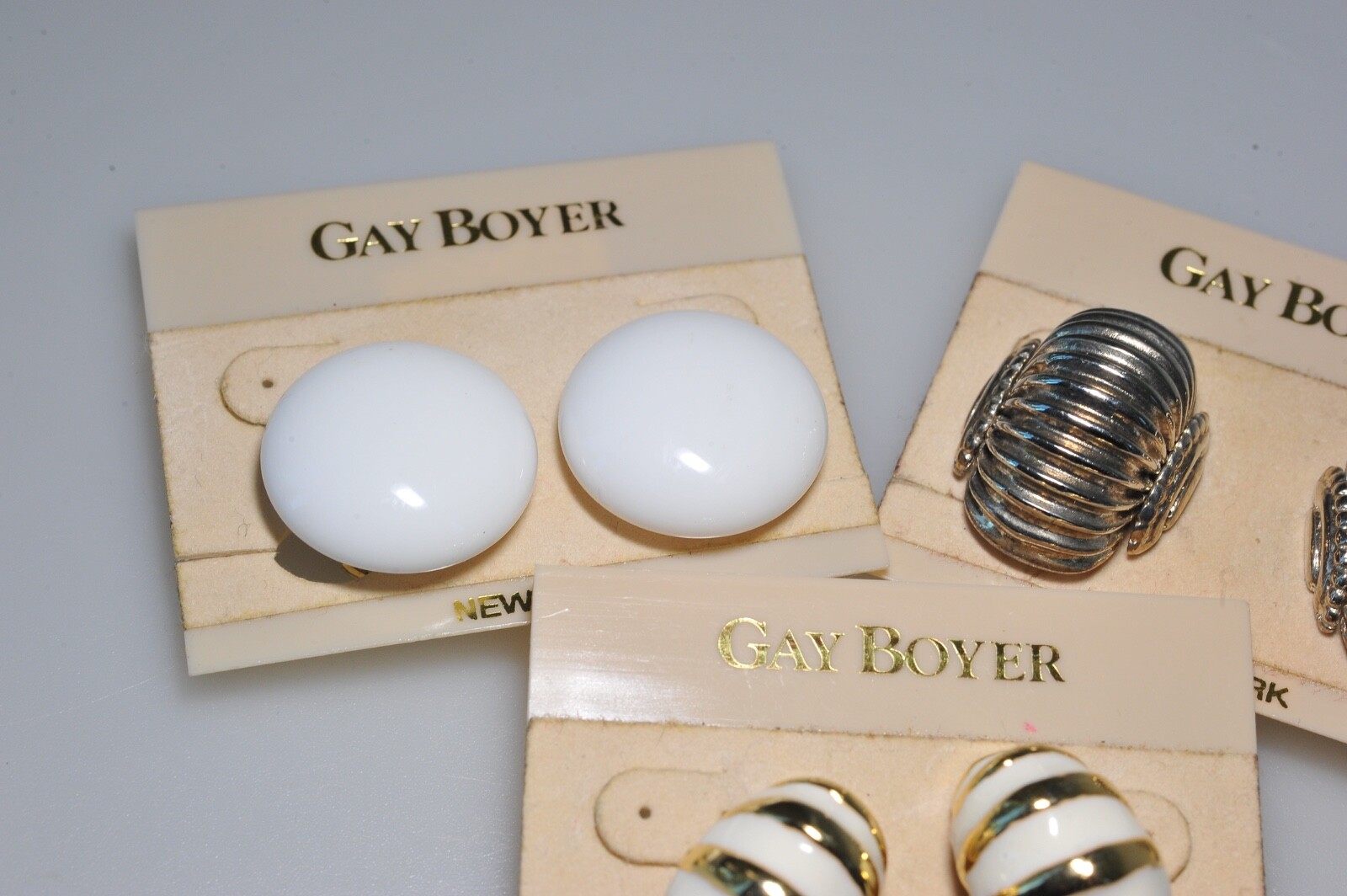 Vtg Gold silver Tone Gay Boyer Clip On Earrings retro style not signed BB18