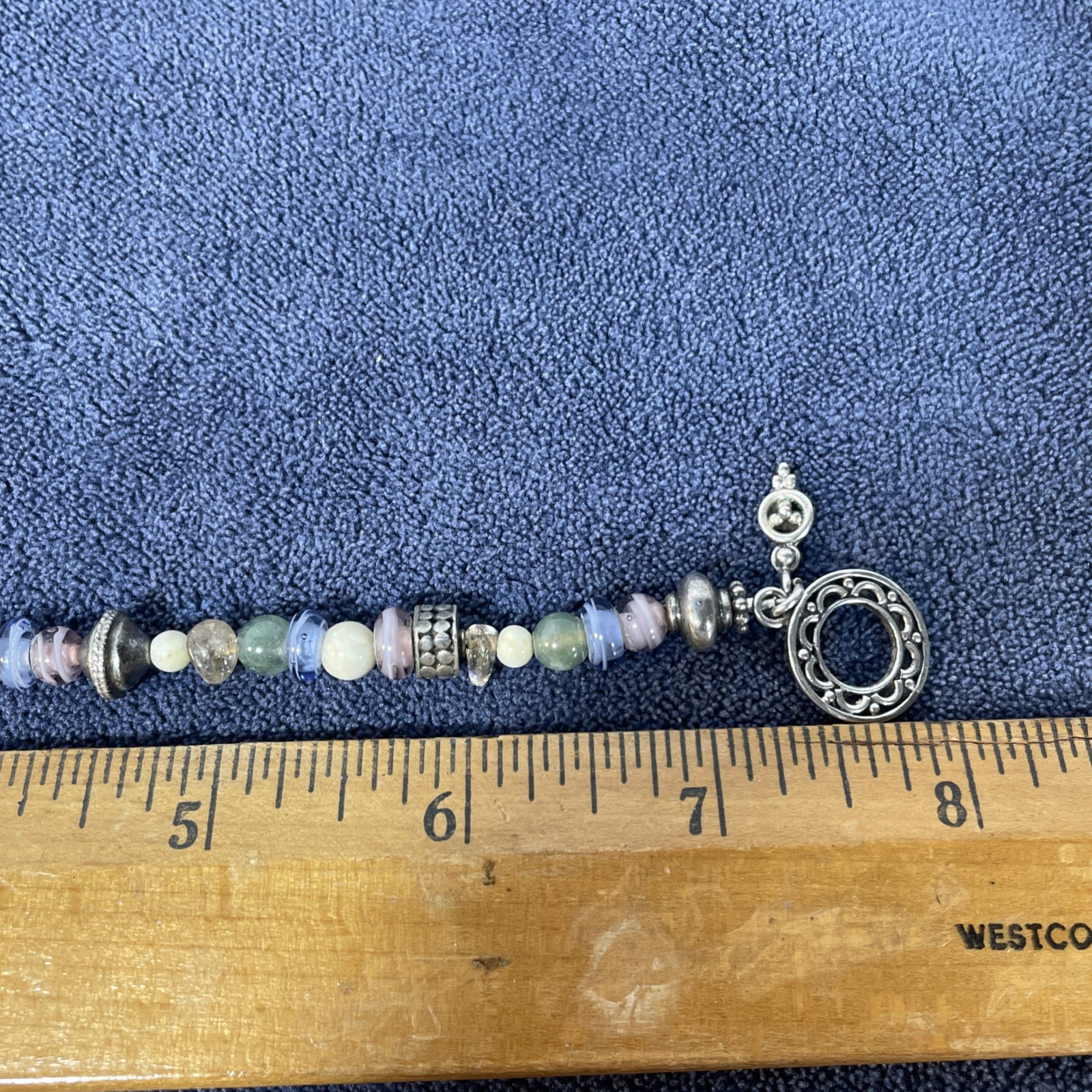 Vintage Sterling Silver Pastel Colors Beaded Bracelet Southwest Toggle Clasp 8″