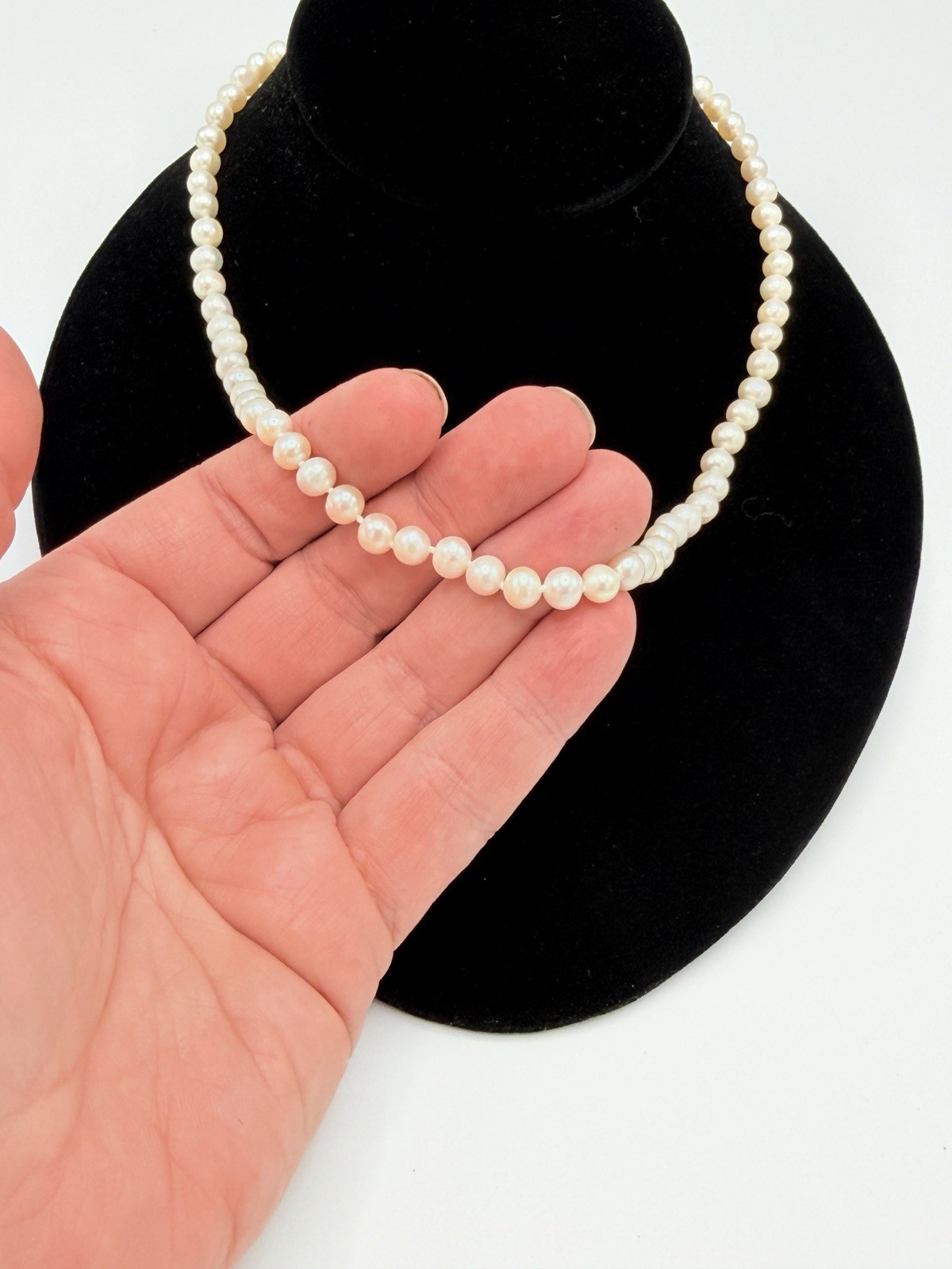 Vintage Cultured Pearl Strand Necklace White Knotted Fishhook Clasp