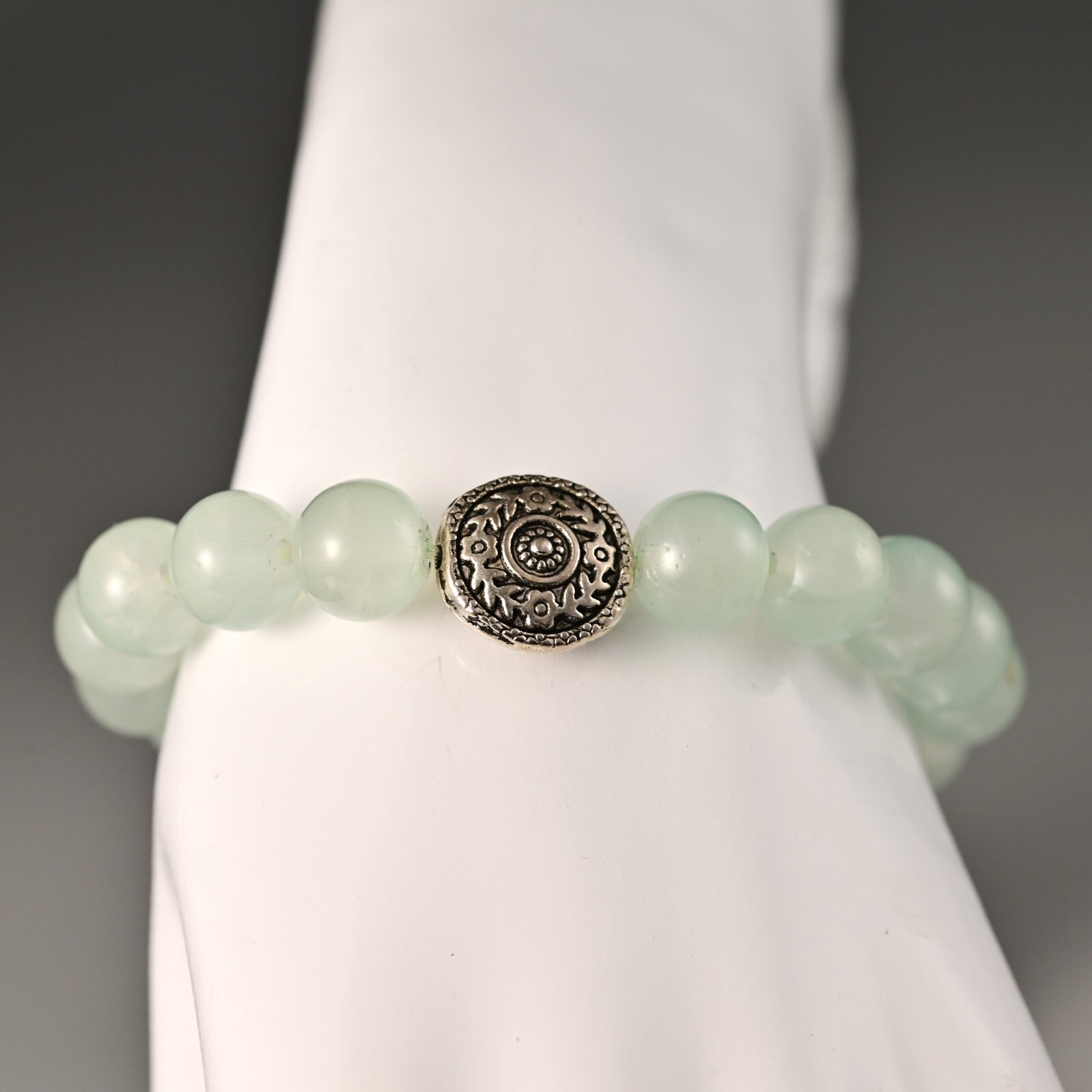 Vintage Original Silver Jade Quartz Gemstone Beaded Ball Estate Bracelet