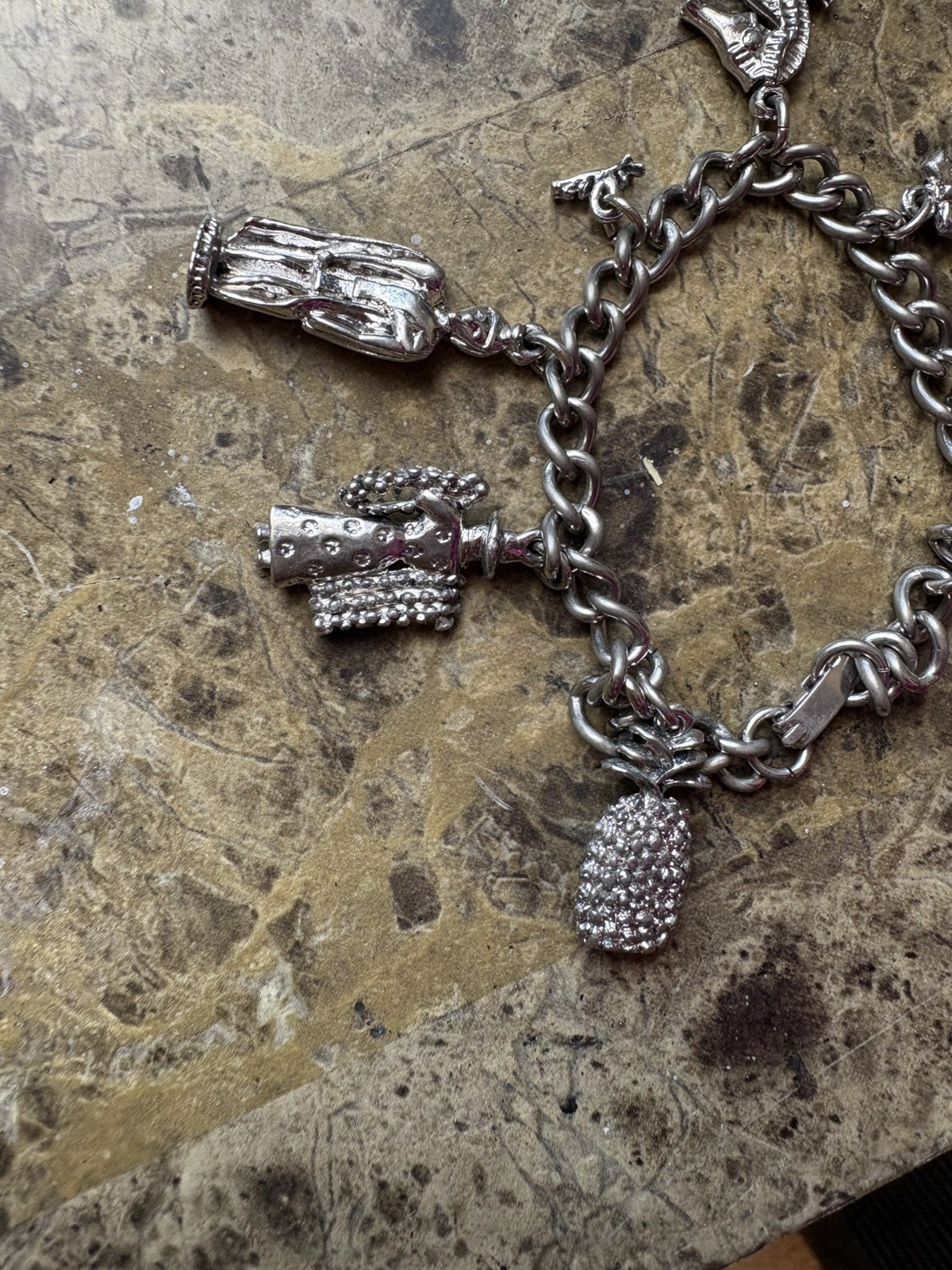 Hawaii State Unique Charm Bracelet 7″ with toggle clasp Silver Tone