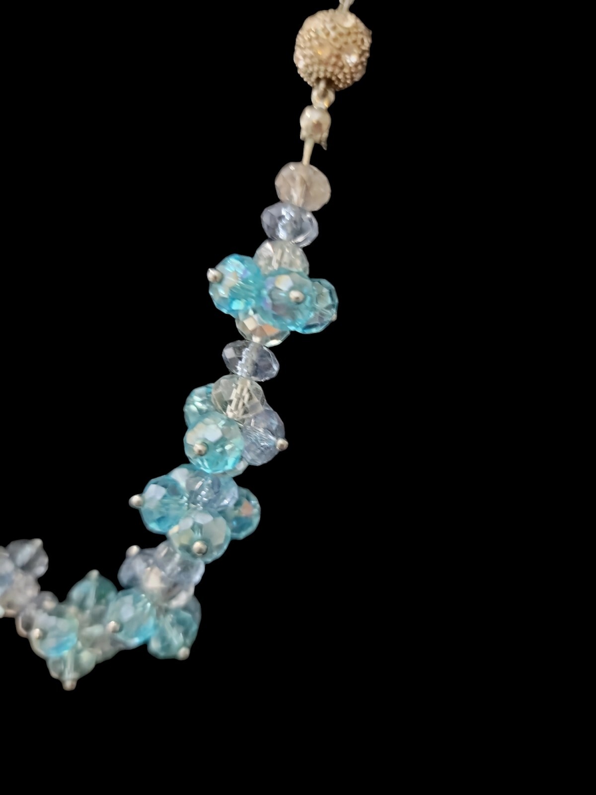 Vtg NY Chunky Clusters Blue Rhinestone Necklace 2 Studded Spheres Sparkly Glass