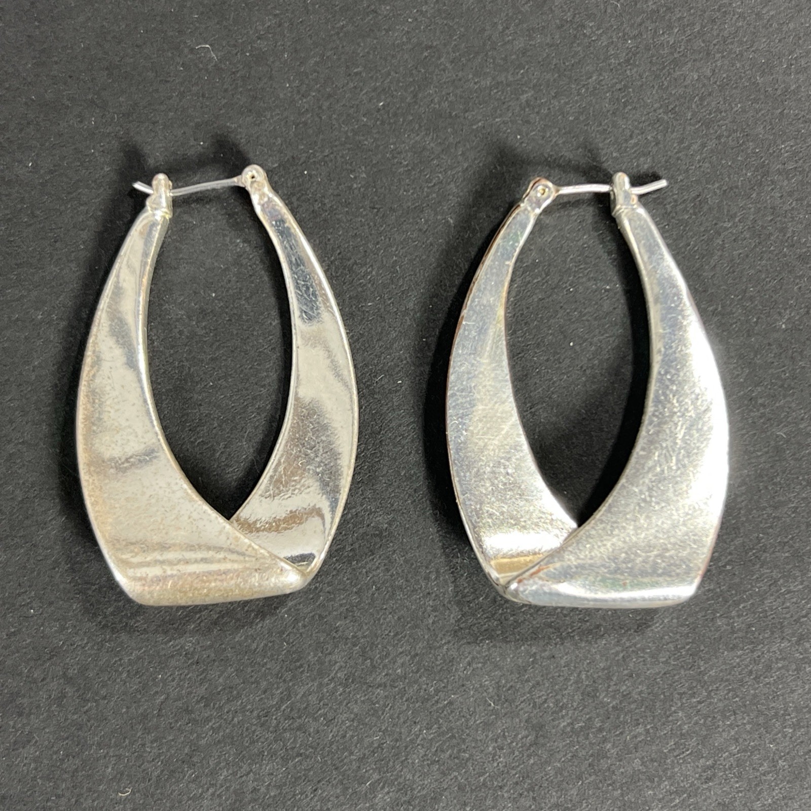 Twisted U-Hoop Earrings Dangle Drop Silver Tone Vintage