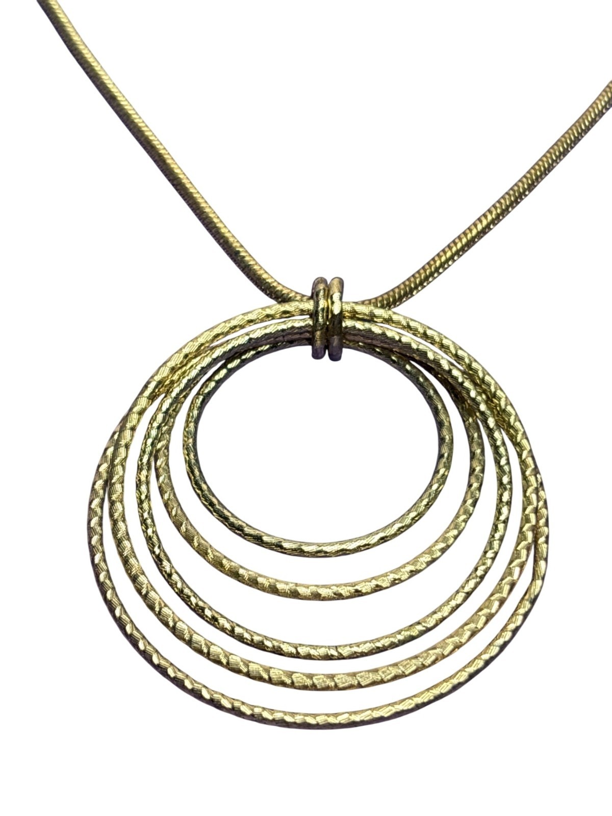 Vintage 90s Goldtone Serpentine Chain Necklace Layered Circles Rings Pendant