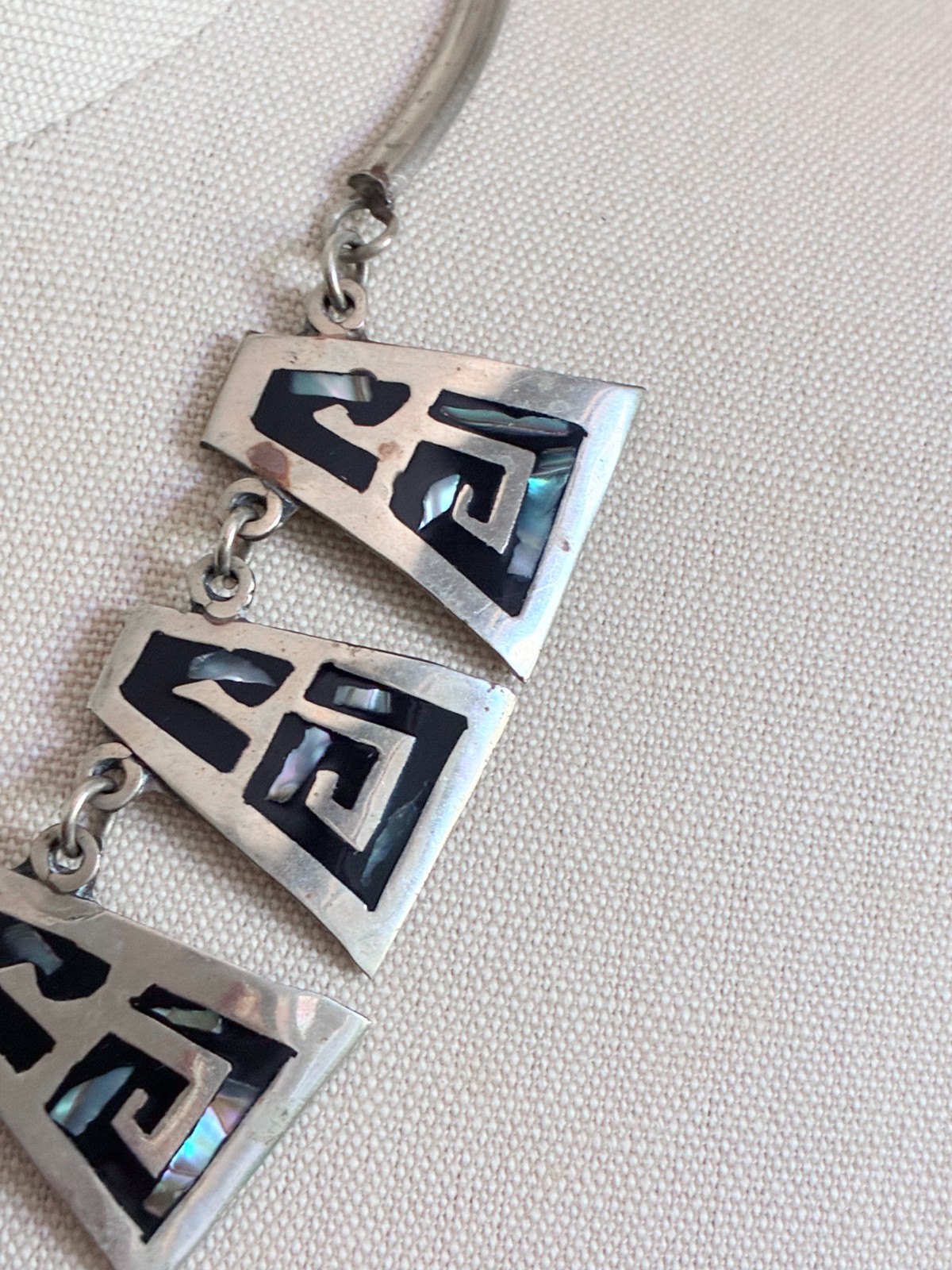 Vintage Alpaca Silver Necklace Choker Inlay Abalone Mexico Stamped 17″ Clasp