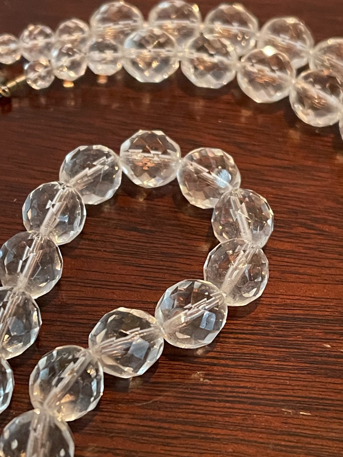 Antique Art Deco Rock Crystal Necklace Faceted Beads 31″ long 124.2g Flapper