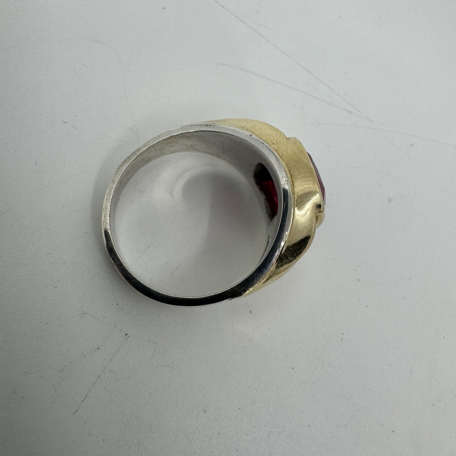 Antique Sterling Silver 10K Gold Top Ruby Mens Ring Sz 12 – 10g