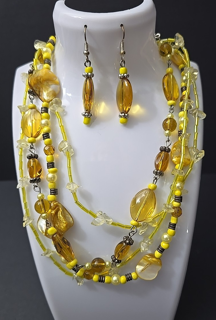 Vintage multi-strand Necklace Bohemian Style and Matching Earrings