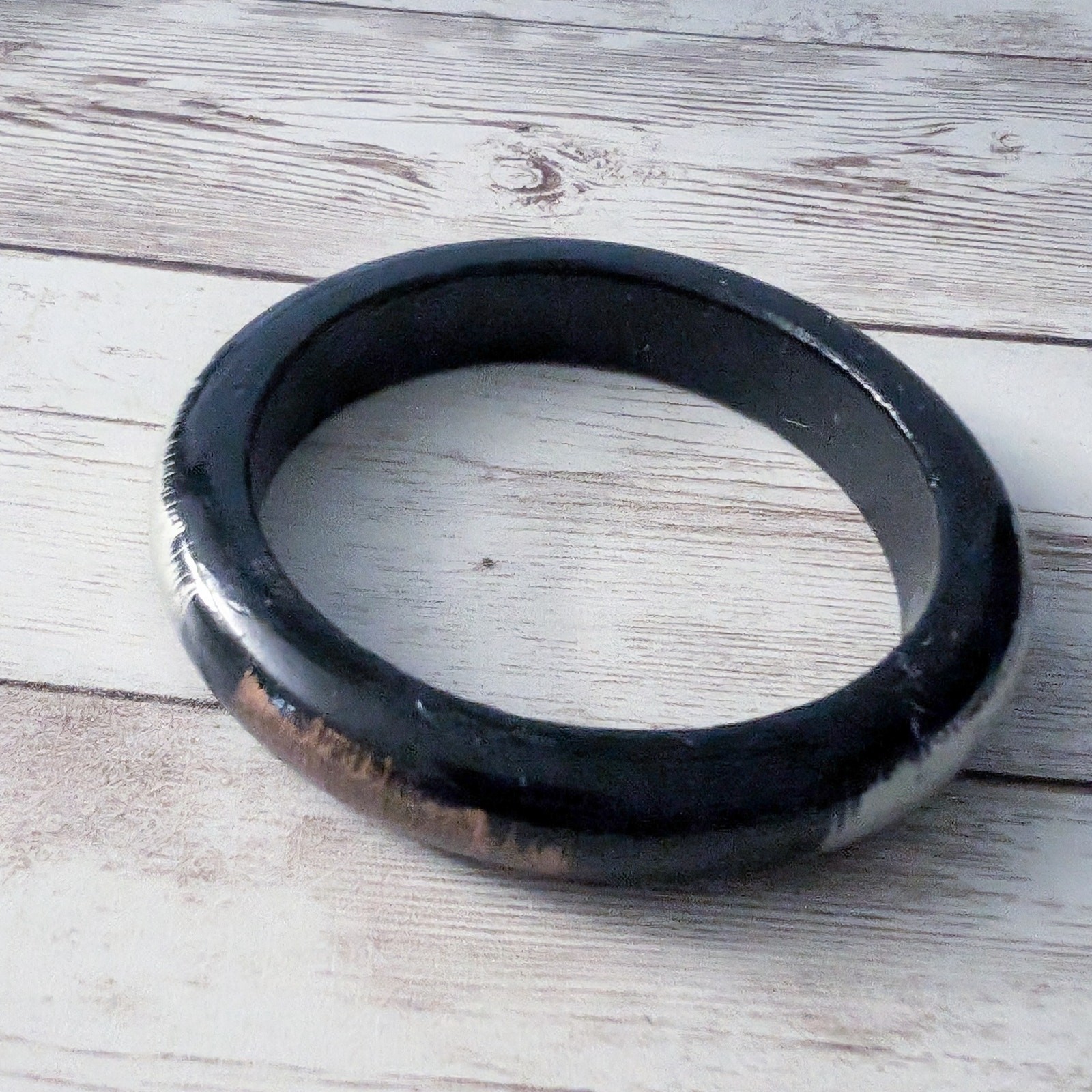 Vintage Bracelet Black Bangle with Bronze & Silver Tone Design