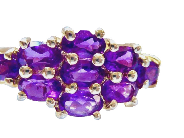 VINTAGE MINED ROUND FACETED AMETHYST CLUSTER RING SIZE 7 STERLING RING
