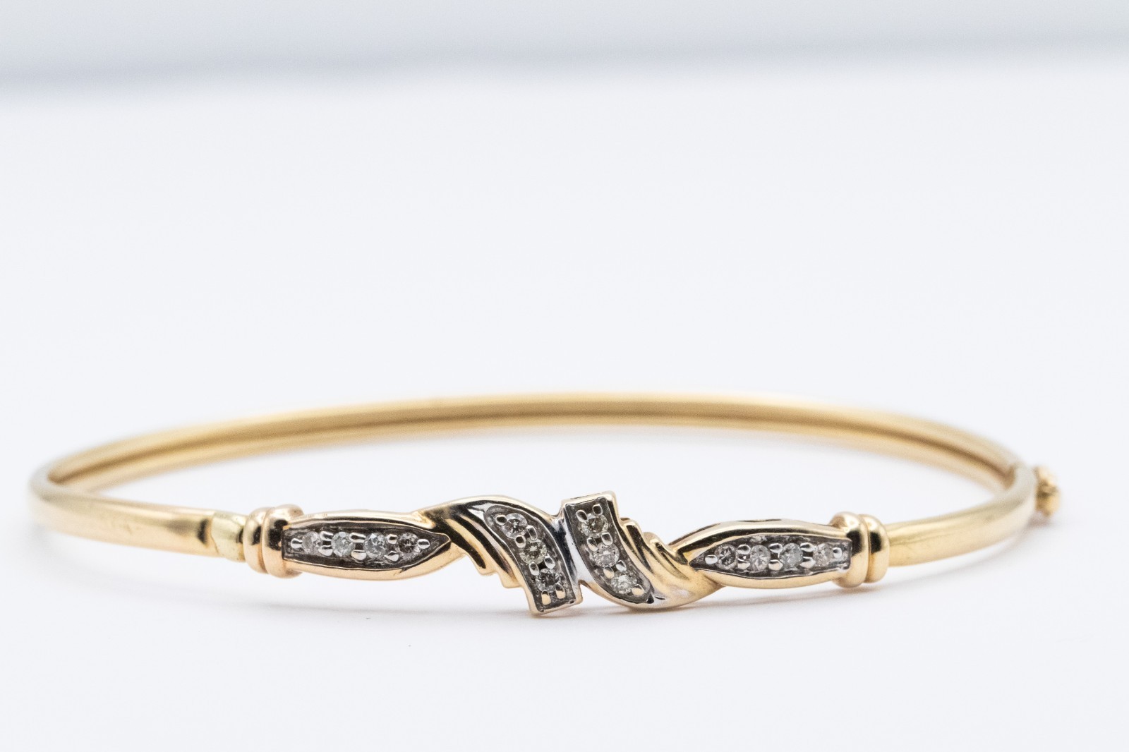 10K Yellow Gold Two Tone Hinged Bangle Bracelet 6g Vintage