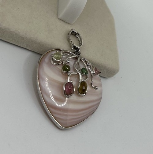 Vintage Pink Silver Tone Faux Gem Heart Pendant Costume Jewelry Fashion