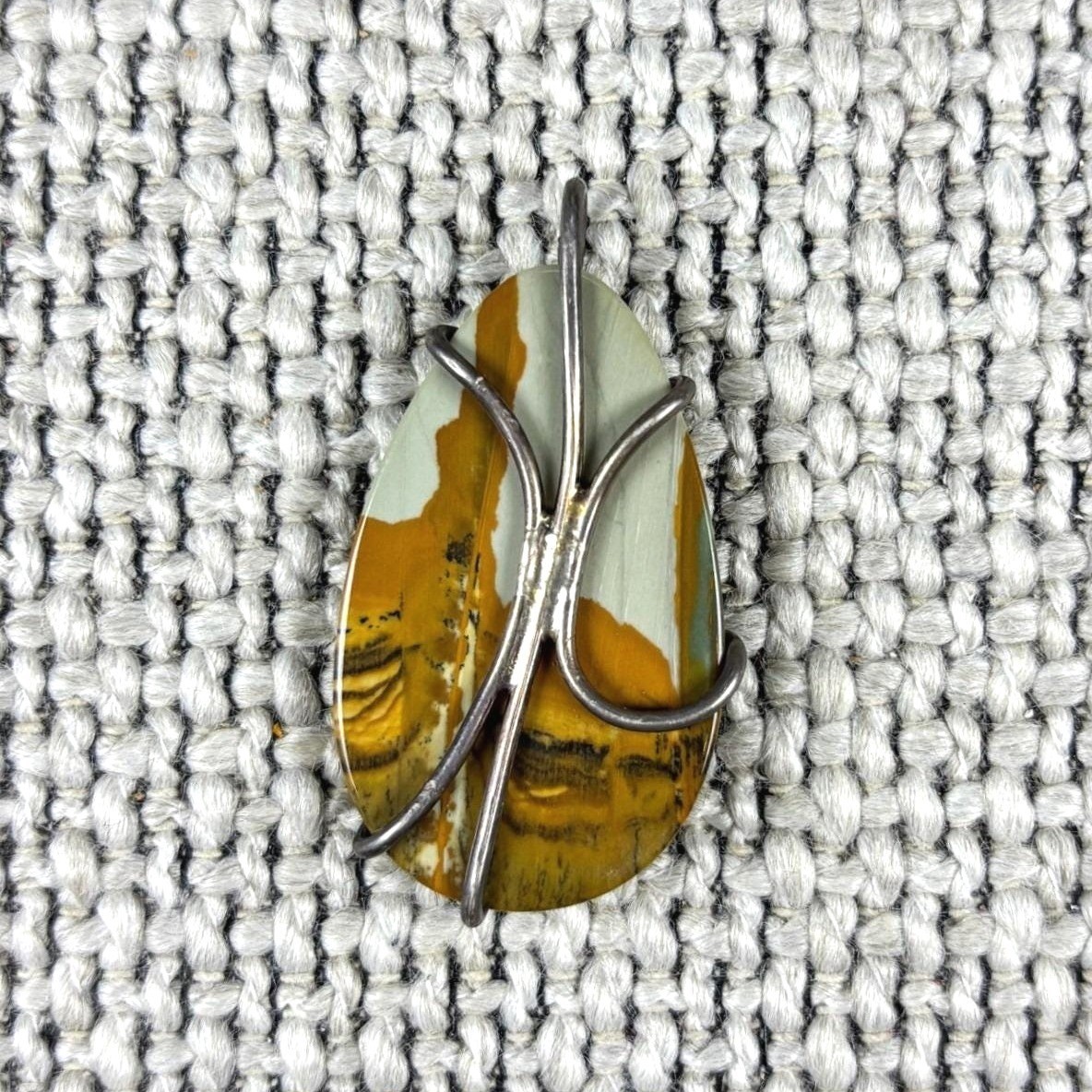 Vintage Owyhee LED Picture Jasper Teardrop Pendant Wrapped Silver Earthy Boho