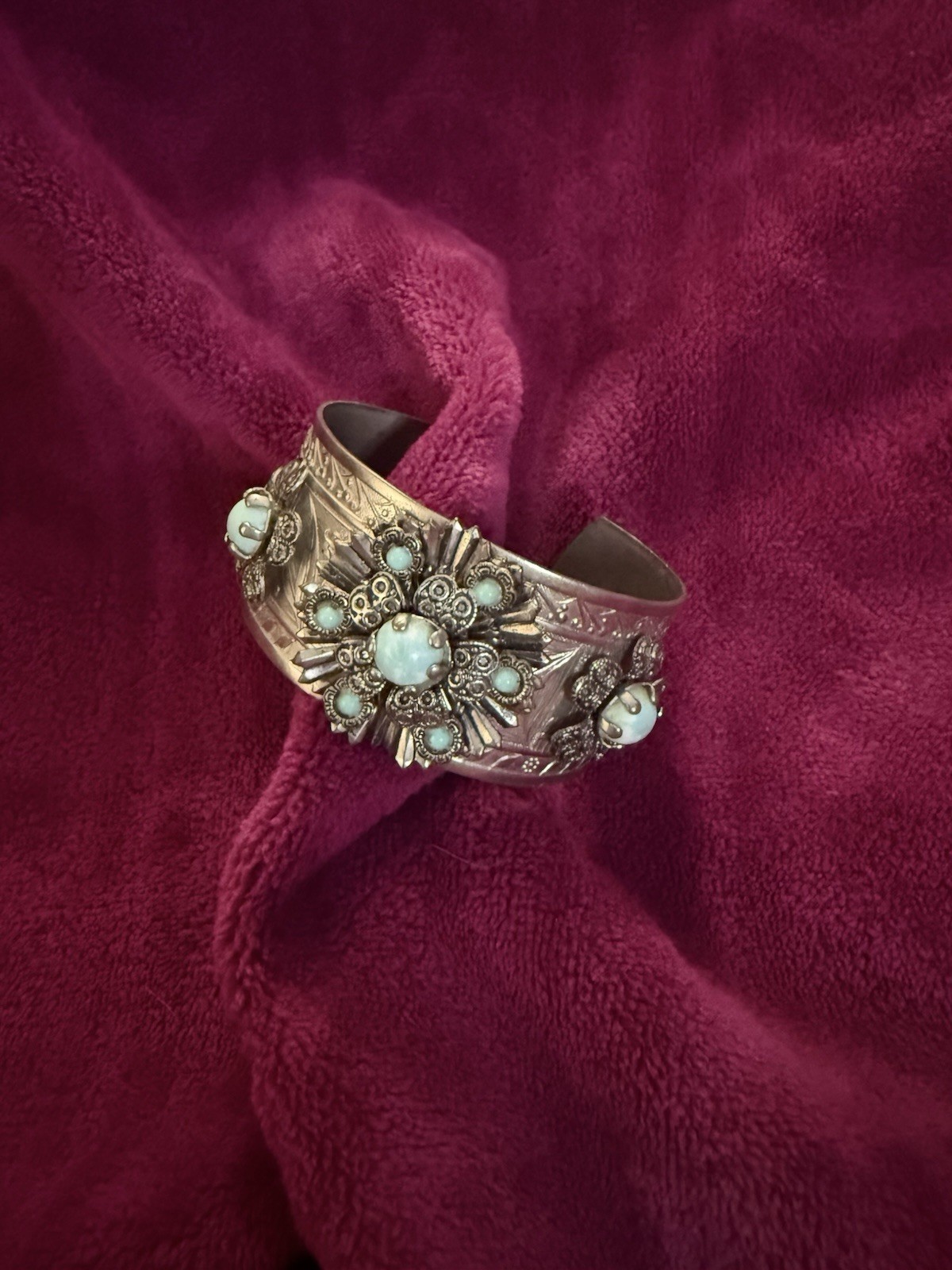VTG Silver Tone Floral Cluster Turquoise Bracelet Southwestern ~ Beautiful