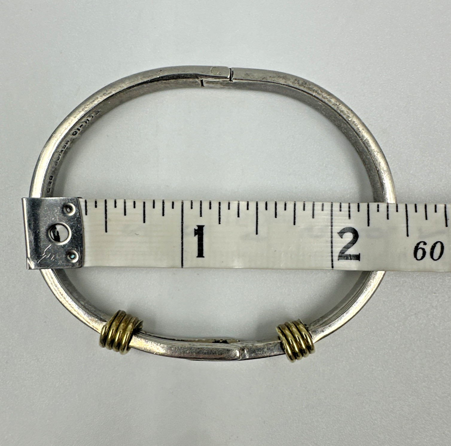 Vtg Taxco Sterling Silver Brass Accent Abstract Modernist Bangle Bracelet 24.3g