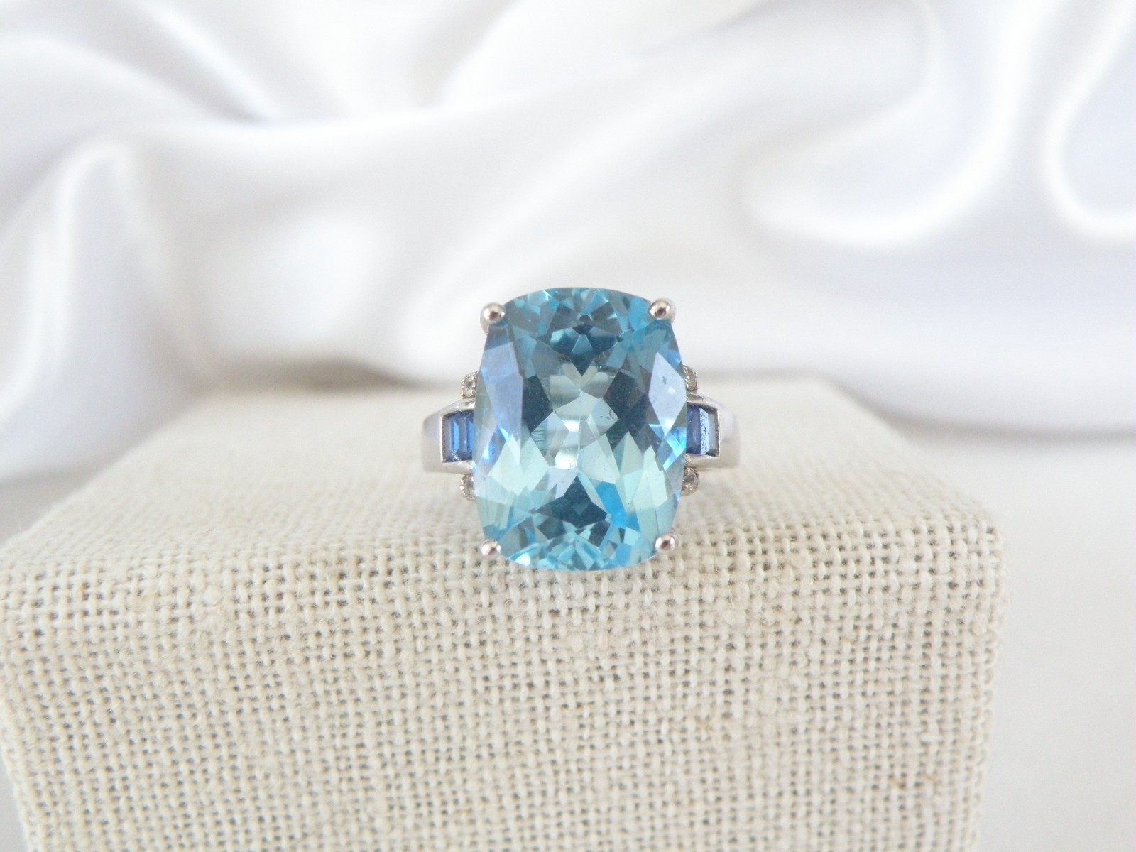Vintage Sterling Silver 925 Large Natural Heated Blue Topaz Sapphire Ring Size 6