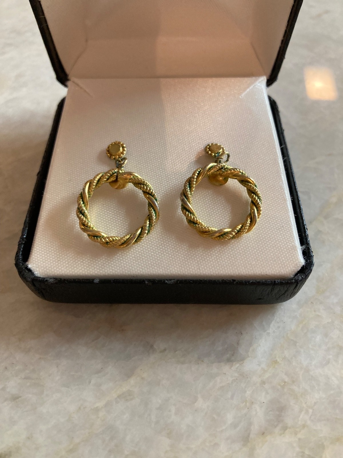Vintage Gold Tone Braided Hoop Drop Earrings