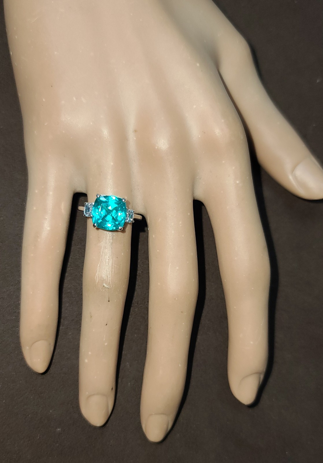 14k White Gold Engagement Ring 4.75CT. Lab-grown Paraiba Tourmaline Cushion Cut