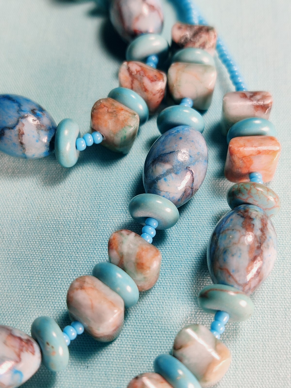 Turquoise And Dakota Terra Agate With Sead Bead Necklace Blue Brown Boho