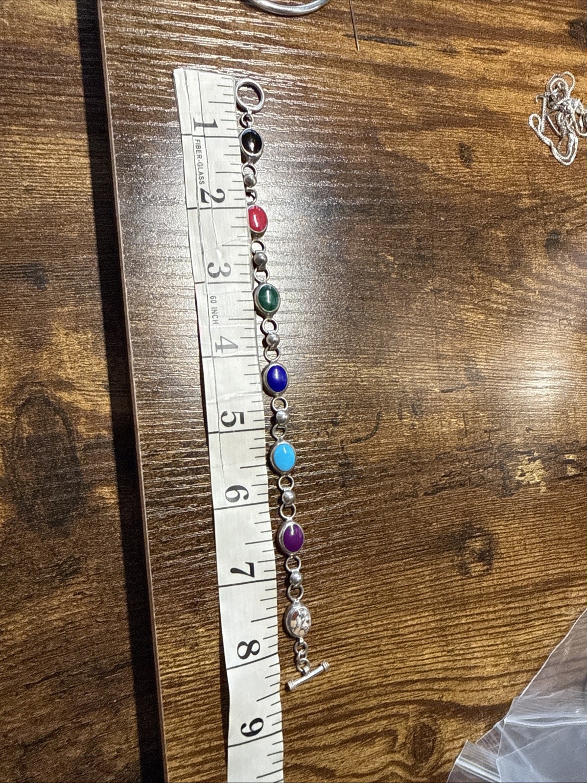 ATI Mexico Bracelet Link Multicolor Multi-Stone Handmade 8.5”Sterling Silver 925