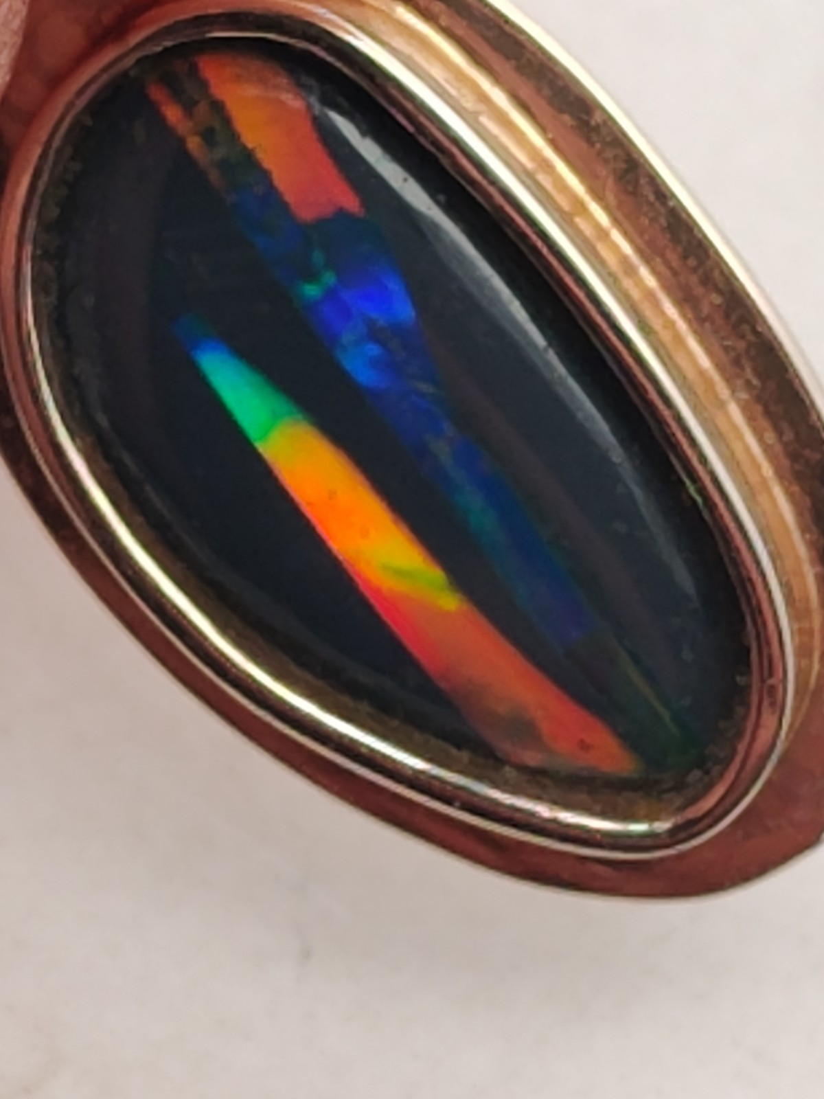 14K White Gold Gorgeous Opal & Onyx Inlay Handmade Modern Design Pendant