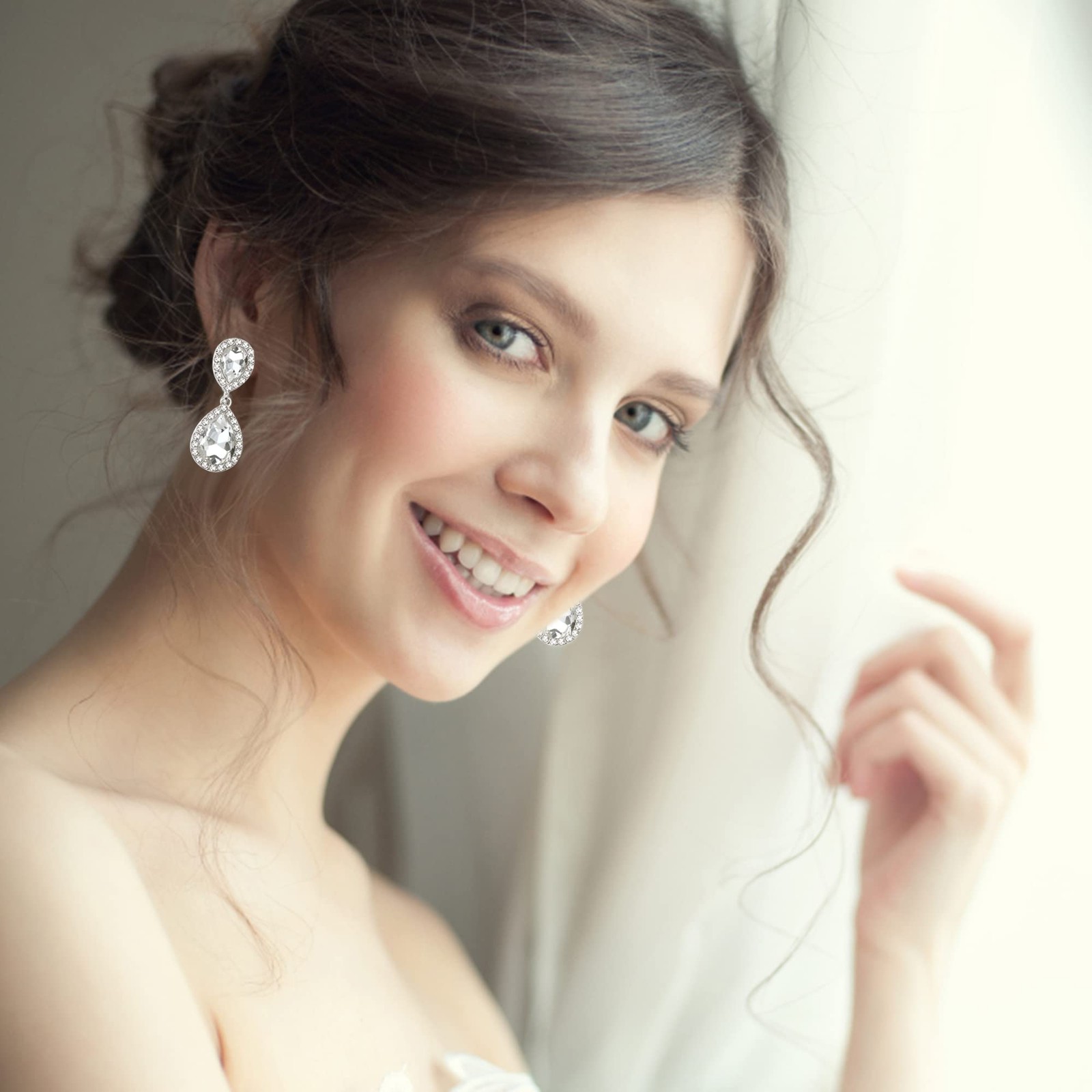 4 Pairs Silver Clip on Earrings for Women, Sparkly Rhinestone Tassel Chandeli…