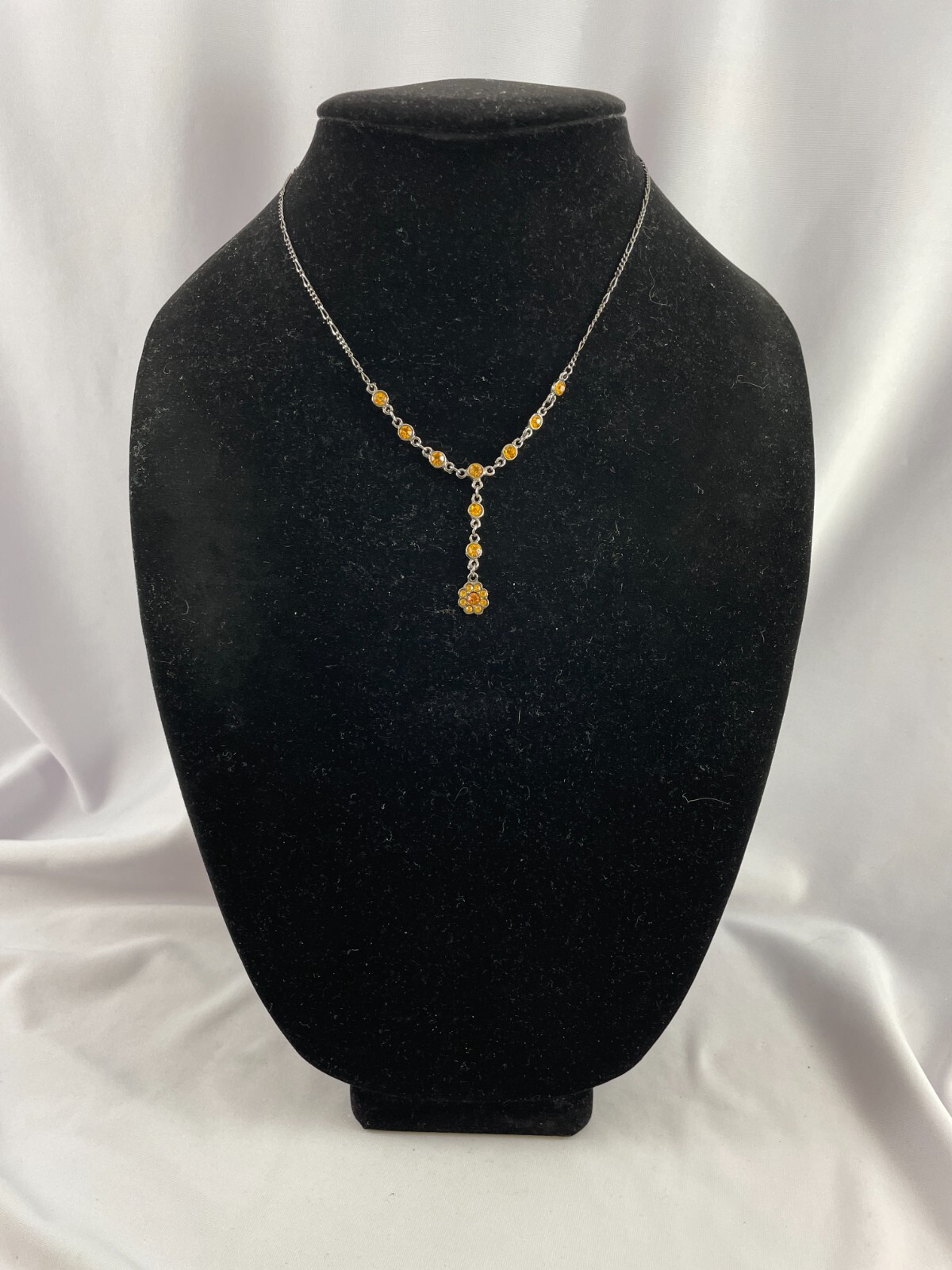Champagne Gold Crystal Floral Y Drop Necklace Austrian Crystal USA
