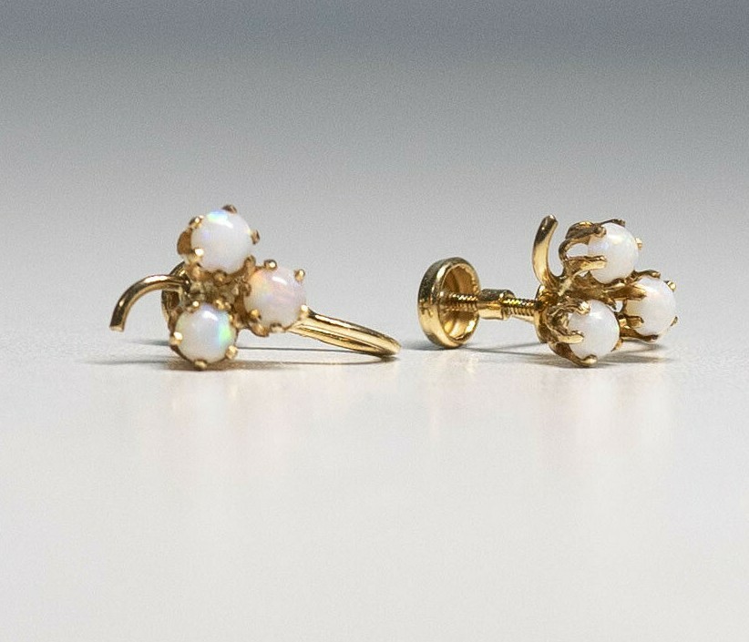 Art Deco Opal 10K Gold Earrings Vintage 10K Gold BDA Budlong, Docherty, & Armstr