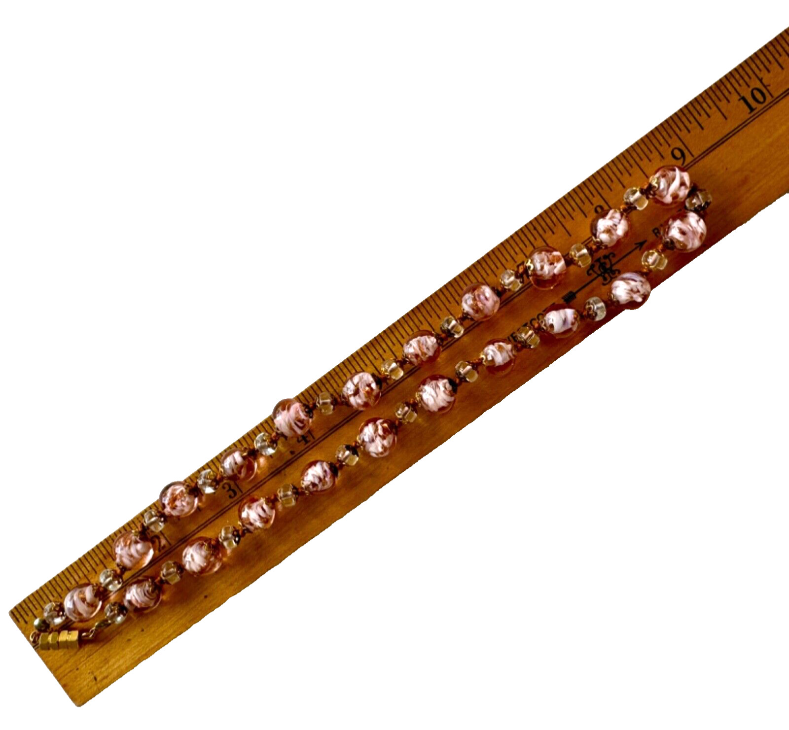 ANTIQUE VENETIAN PINK GOLD FOIL HAND-MADE POURED GLASS CHOKER CRYSTAL NECKLACE
