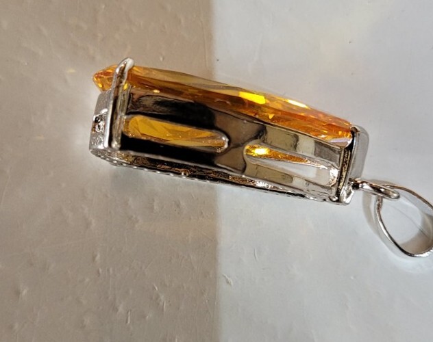 35mm Faceted Silver Lab Created Cubic Zirconia Citrine Colour Silvertone Pendant