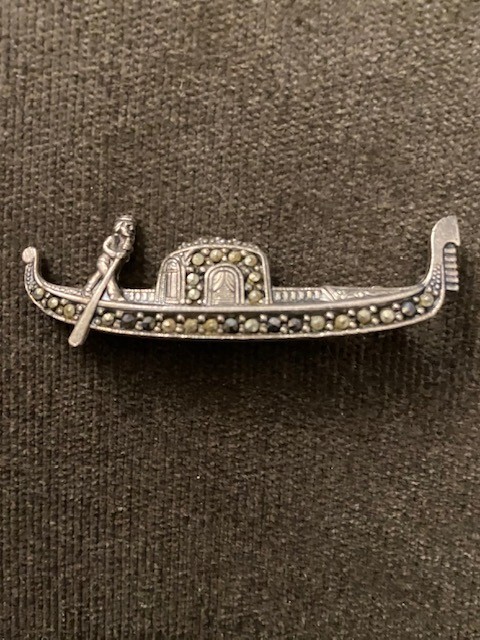 .800 Silver Pin Chinese Sampan Boat Marcasite Brooch No Issues  Almost 2 In Long