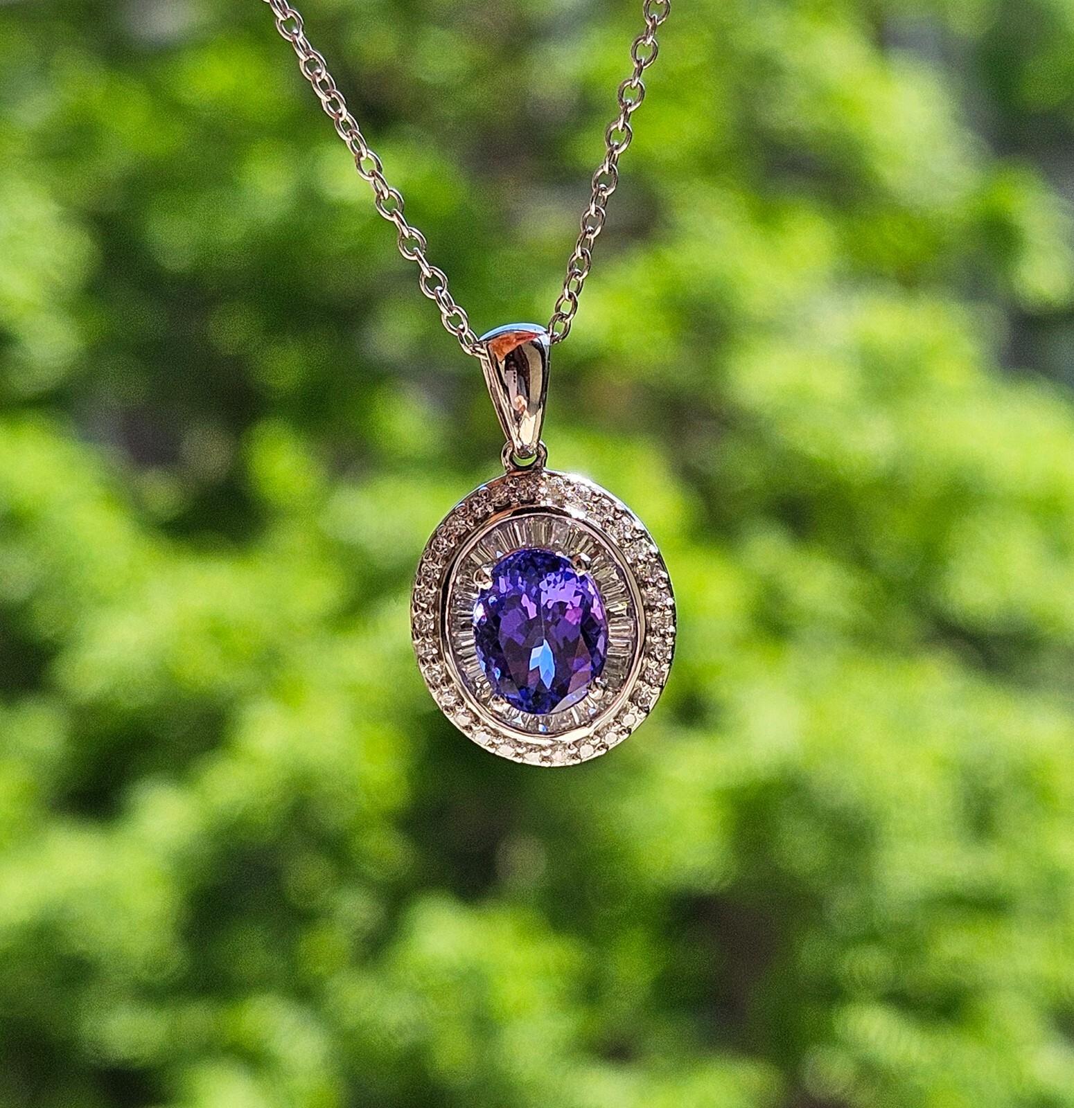Rhapsody AAAA OVAL Tanzanite E-F VS Baguettes Diamonds 3.45ctw Platinum Pendant
