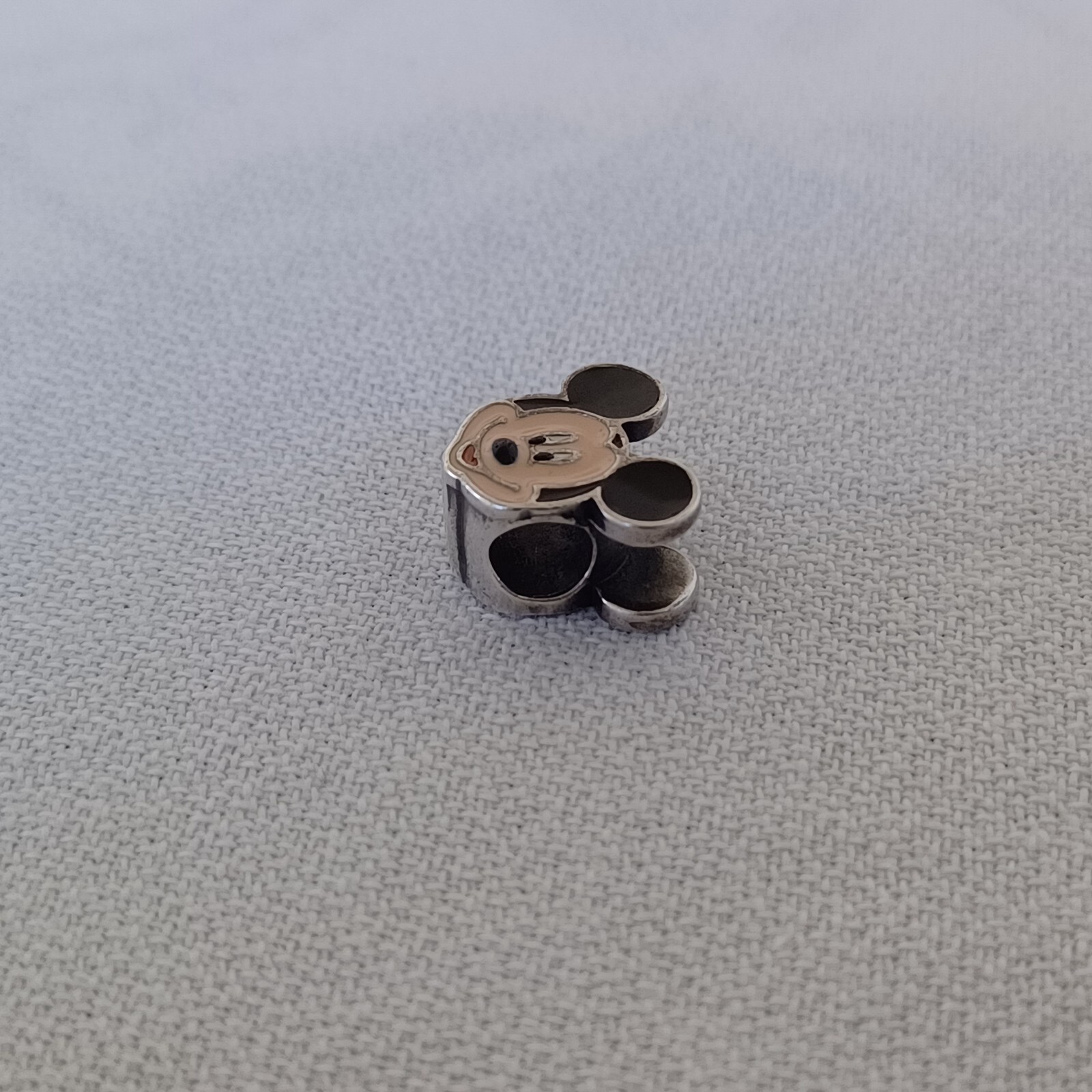 Vintage Sterling Enamel Disney Micky Mouse Pendant Charm Slider Bead Italy