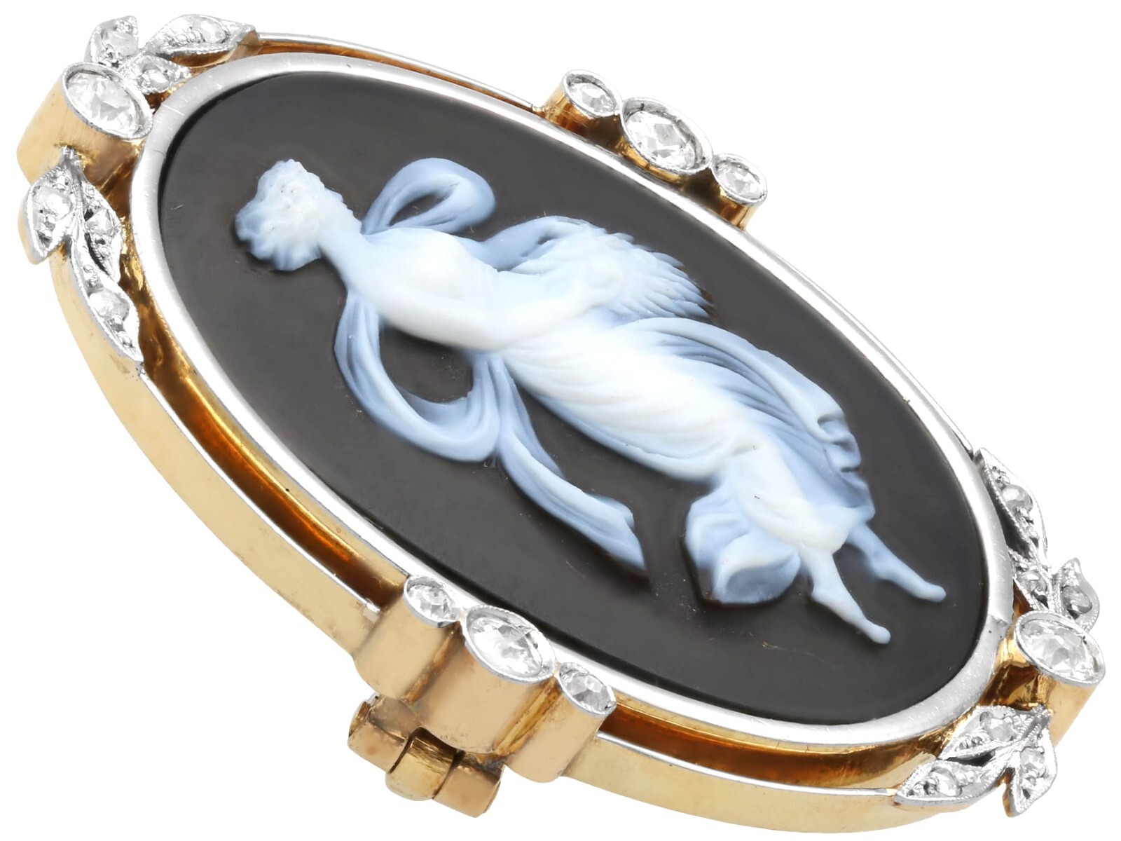 Hardstone and 0.78Ct Diamond, 18k Yellow Gold Black Cameo Brooch Circa 1880