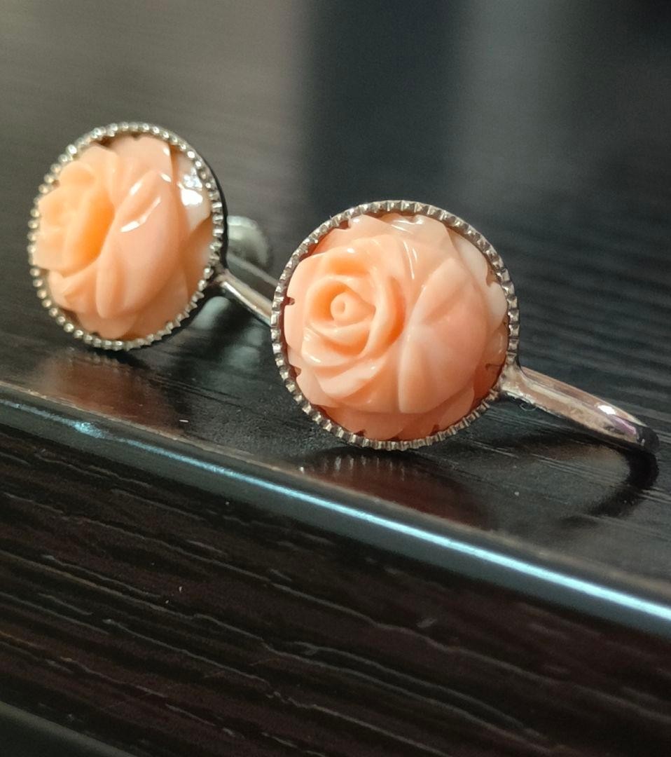 Vintage Coral Rose Vintage-Style Rose Cameo Earrings