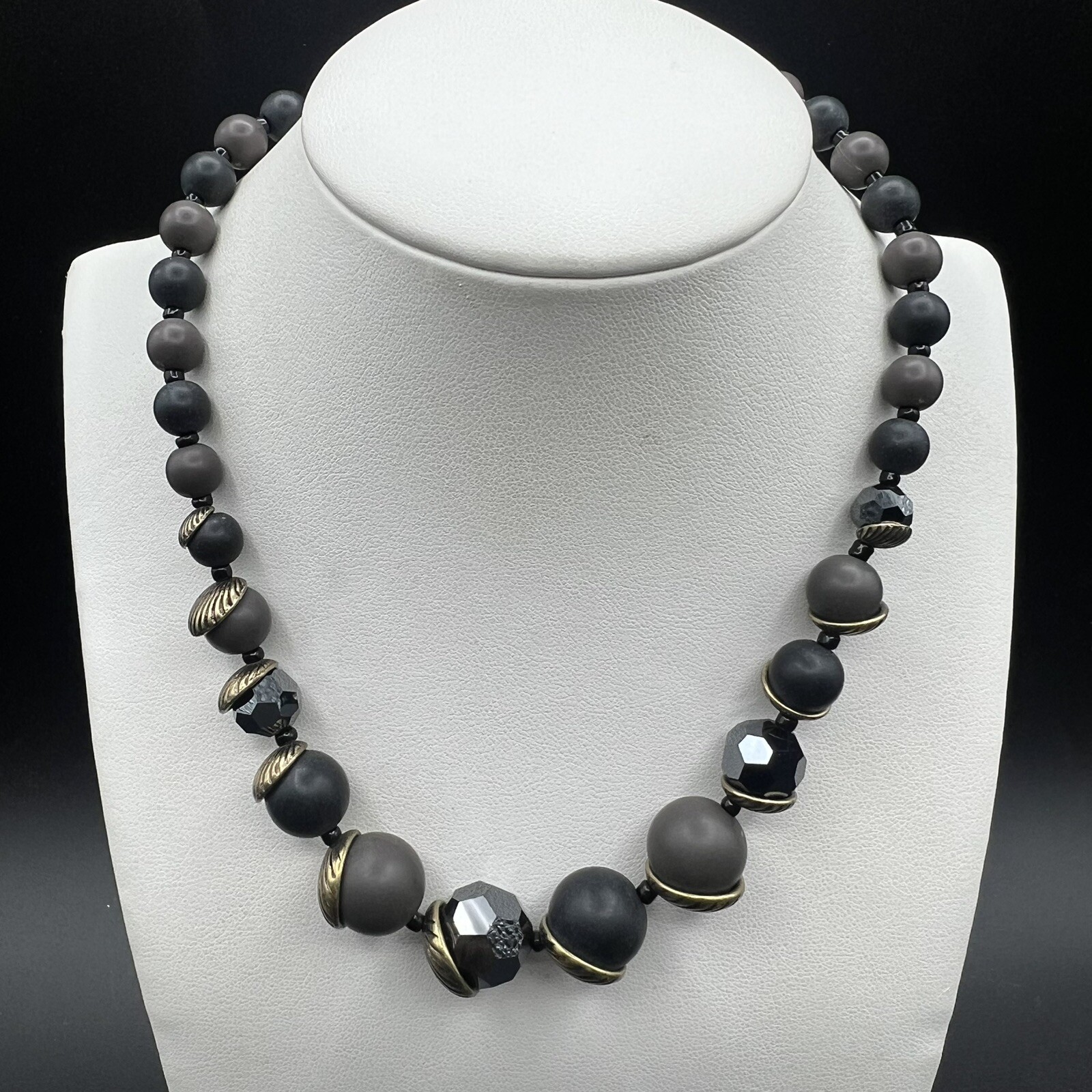 Premier Designs Black Glass & Gray Acrylic Beaded Multi Strand Necklace
