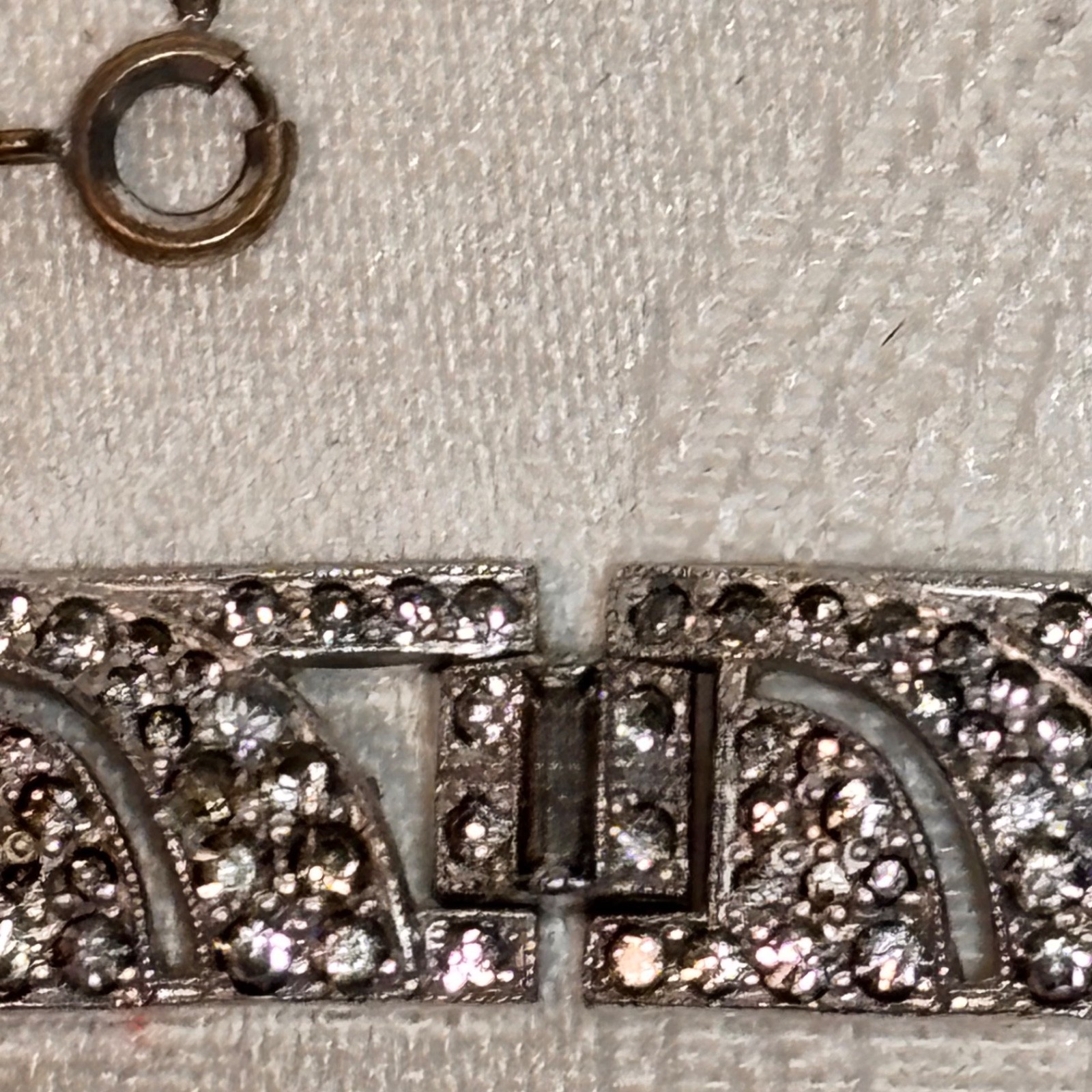 BRACELET rhinestone silvertone metal vintage fold over clasp safety chain