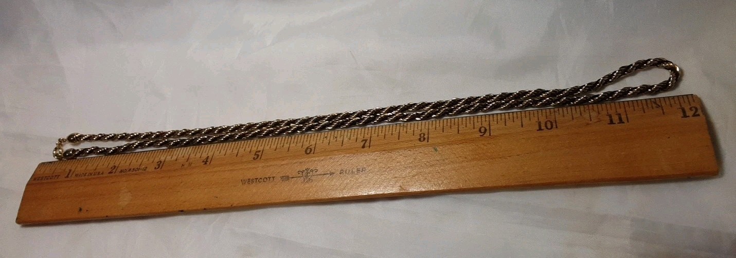 Necklace Gold Tone Metal & Blackish Tread Twisted 24″ Vintage Jewerly